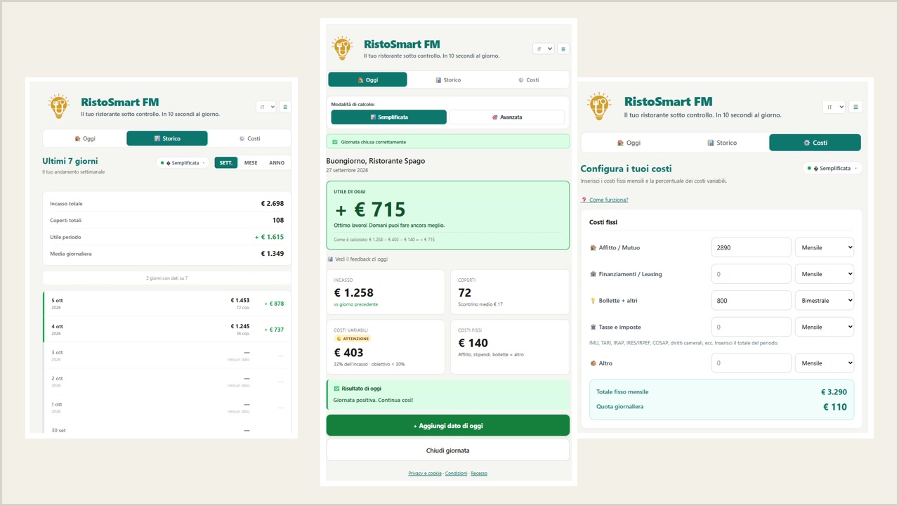 Schermate del gestionale RistoSmart FM Simple